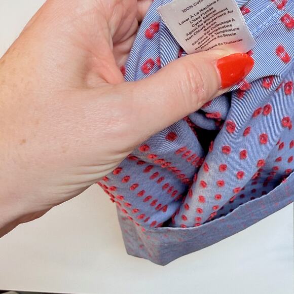 Talbots Women's Dress Shirt Non Iron Baby blue with red polka dot XS - Picture 8 of 9